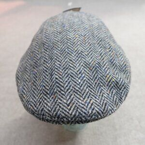 Mucros Hat Large Gray Blue Newsboy Cap Wool Herringbone Tweed Ireland NEW